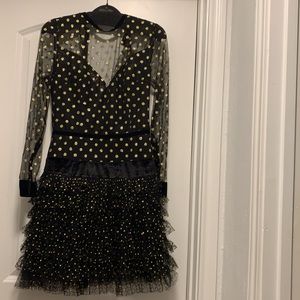 Bronx & Banco gold polka dot black mini dress